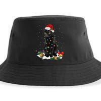 Black Cat Christmas Lights Santa Funny Cat Dad Mom Xmas Sustainable Bucket Hat