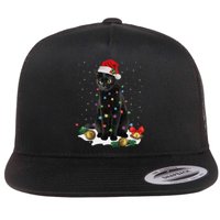 Black Cat Christmas Lights Santa Funny Cat Dad Mom Xmas Flat Bill Trucker Hat