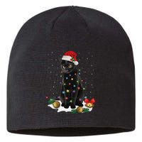 Black Cat Christmas Lights Santa Funny Cat Dad Mom Xmas Sustainable Beanie