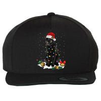 Black Cat Christmas Lights Santa Funny Cat Dad Mom Xmas Wool Snapback Cap