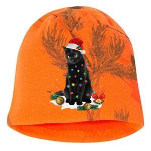 Black Cat Christmas Lights Santa Funny Cat Dad Mom Xmas Kati - Camo Knit Beanie