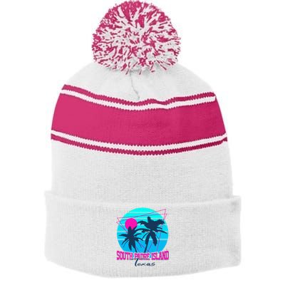 Beach Coastal City Vacation Souvenir South Padre Island Stripe Pom Pom Beanie