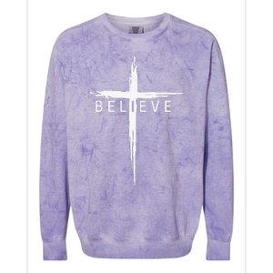 Believe Christian Cross Jesus Christ Christians Colorblast Crewneck Sweatshirt