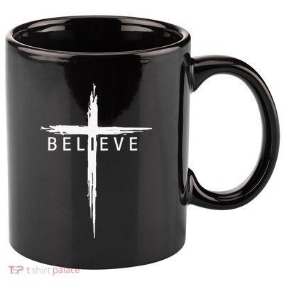 Believe Christian Cross Jesus Christ Christians 11oz C Handle Ceramic Mug