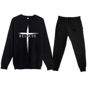 Believe Christian Cross Jesus Christ Christians Premium Crewneck Sweatsuit Set