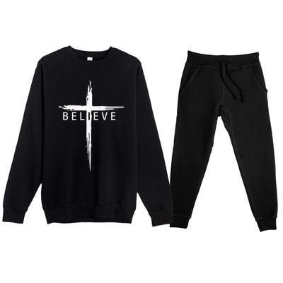 Believe Christian Cross Jesus Christ Christians Premium Crewneck Sweatsuit Set