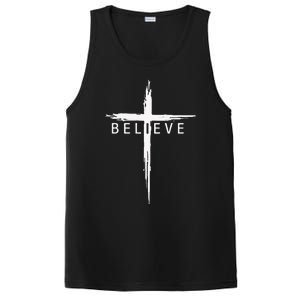 Believe Christian Cross Jesus Christ Christians PosiCharge Competitor Tank