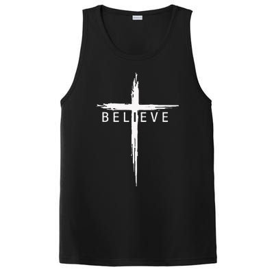 Believe Christian Cross Jesus Christ Christians PosiCharge Competitor Tank