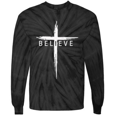 Believe Christian Cross Jesus Christ Christians Tie-Dye Long Sleeve Shirt