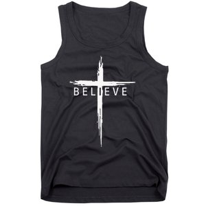 Believe Christian Cross Jesus Christ Christians Tank Top