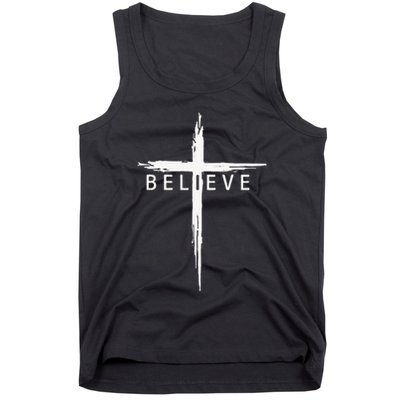 Believe Christian Cross Jesus Christ Christians Tank Top