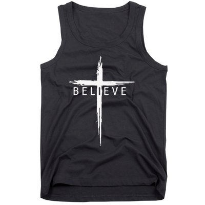 Believe Christian Cross Jesus Christ Christians Tank Top