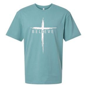 Believe Christian Cross Jesus Christ Christians Sueded Cloud Jersey T-Shirt