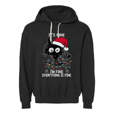 Black Cat christmas It's Fine I'm Fine Everything Is Fine Garment-Dyed Fleece Hoodie