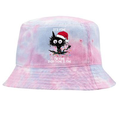 Black Cat christmas It's Fine I'm Fine Everything Is Fine Tie-Dyed Bucket Hat