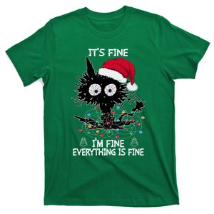 Black Cat christmas It's Fine I'm Fine Everything Is Fine T-Shirt