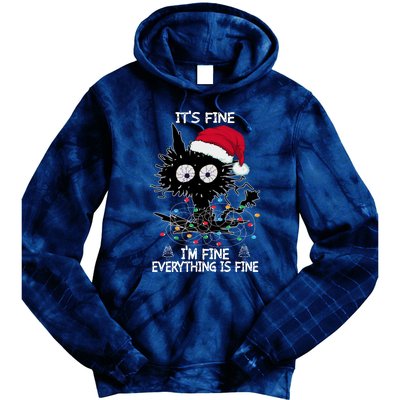 Black Cat christmas It's Fine I'm Fine Everything Is Fine Tie Dye Hoodie