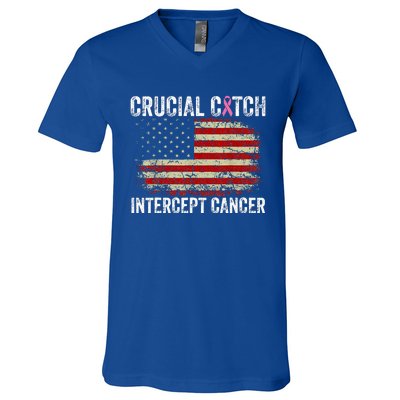 Breast Cancer Crucial A Catch Intercept Cancer V-Neck T-Shirt