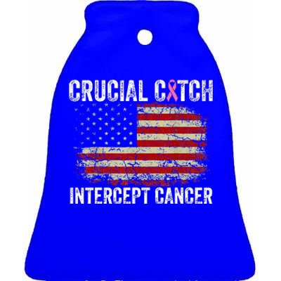 Breast Cancer Crucial A Catch Intercept Cancer Ceramic Bell Ornament