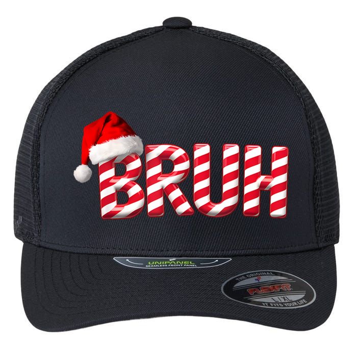 Bruh Christmas Candy Cane For Funny Xmas Bruh Flexfit Unipanel Trucker Cap