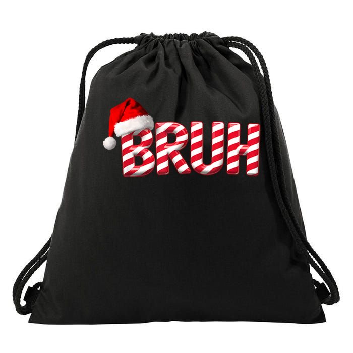 Bruh Christmas Candy Cane For Funny Xmas Bruh Drawstring Bag