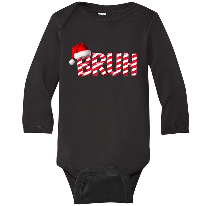 Bruh Christmas Candy Cane For Funny Xmas Bruh Baby Long Sleeve Bodysuit