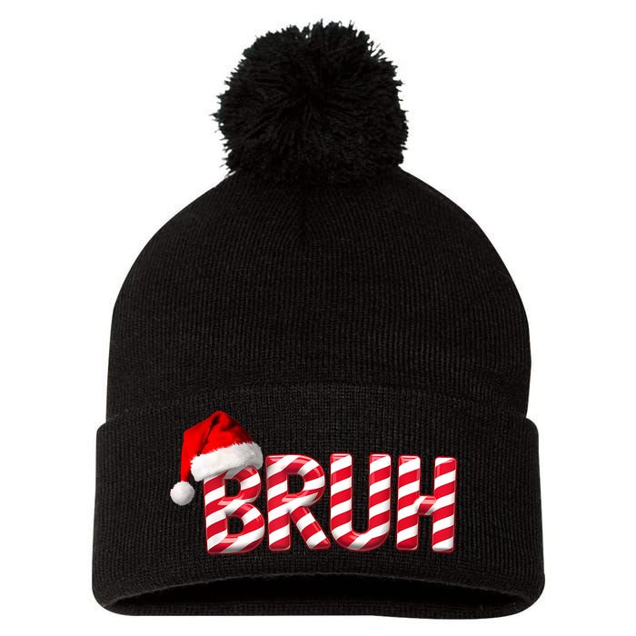 Bruh Christmas Candy Cane For Funny Xmas Bruh Pom Pom 12in Knit Beanie