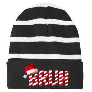 Bruh Christmas Candy Cane For Funny Xmas Bruh Striped Beanie with Solid Band