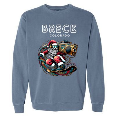 Breck Colorado Cool Snowboard Christmas Santa Gift Garment-Dyed Sweatshirt