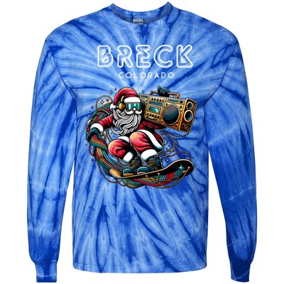 Breck Colorado Cool Snowboard Christmas Santa Gift Tie-Dye Long Sleeve Shirt