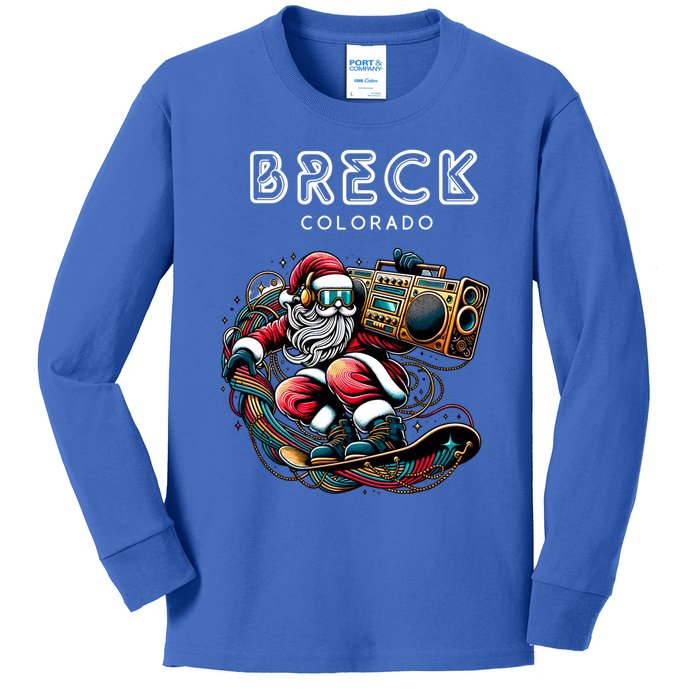 Breck Colorado Cool Snowboard Christmas Santa Gift Kids Long Sleeve Shirt