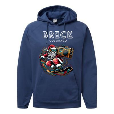 Breck Colorado Cool Snowboard Christmas Santa Gift Performance Fleece Hoodie