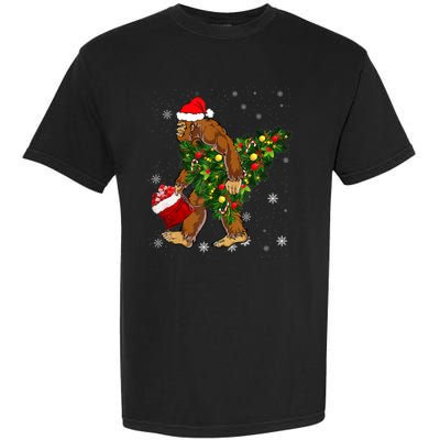 Bigfoot Carrying Christmas Tree Sasquatch Believer Pajama Garment-Dyed Heavyweight T-Shirt