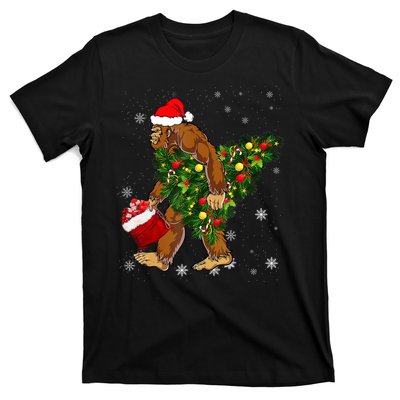 Bigfoot Carrying Christmas Tree Sasquatch Believer Pajama T-Shirt