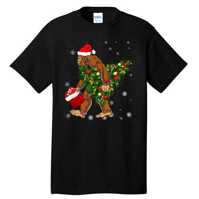 Bigfoot Carrying Christmas Tree Sasquatch Believer Pajama Tall T-Shirt