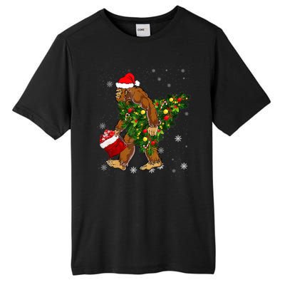 Bigfoot Carrying Christmas Tree Sasquatch Believer Pajama Tall Fusion ChromaSoft Performance T-Shirt