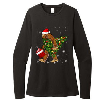 Bigfoot Carrying Christmas Tree Sasquatch Believer Pajama Womens CVC Long Sleeve Shirt