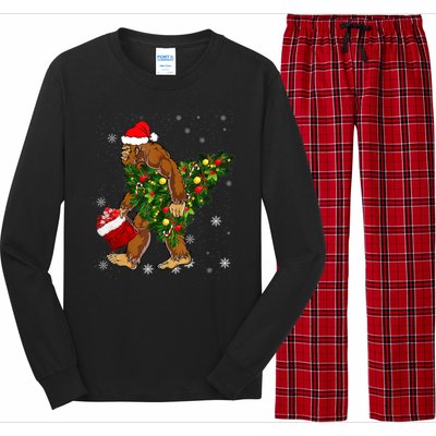 Bigfoot Carrying Christmas Tree Sasquatch Believer Pajama Long Sleeve Pajama Set