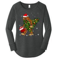 Bigfoot Carrying Christmas Tree Sasquatch Believer Pajama Women's Perfect Tri Tunic Long Sleeve Shirt