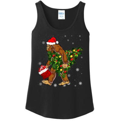 Bigfoot Carrying Christmas Tree Sasquatch Believer Pajama Ladies Essential Tank