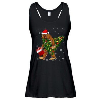 Bigfoot Carrying Christmas Tree Sasquatch Believer Pajama Ladies Essential Flowy Tank