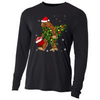 Bigfoot Carrying Christmas Tree Sasquatch Believer Pajama Cooling Performance Long Sleeve Crew