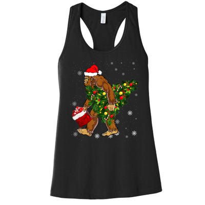 Bigfoot Carrying Christmas Tree Sasquatch Believer Pajama Women's Racerback Tank