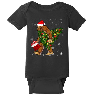 Bigfoot Carrying Christmas Tree Sasquatch Believer Pajama Baby Bodysuit