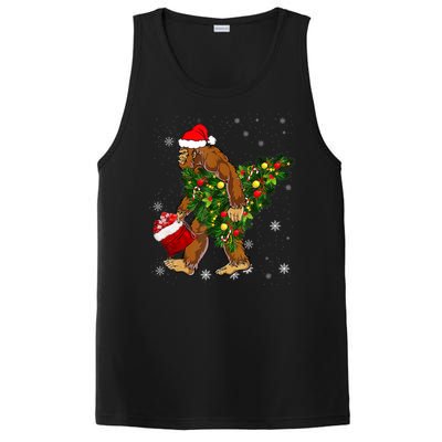 Bigfoot Carrying Christmas Tree Sasquatch Believer Pajama PosiCharge Competitor Tank