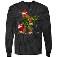 Bigfoot Carrying Christmas Tree Sasquatch Believer Pajama Tie-Dye Long Sleeve Shirt