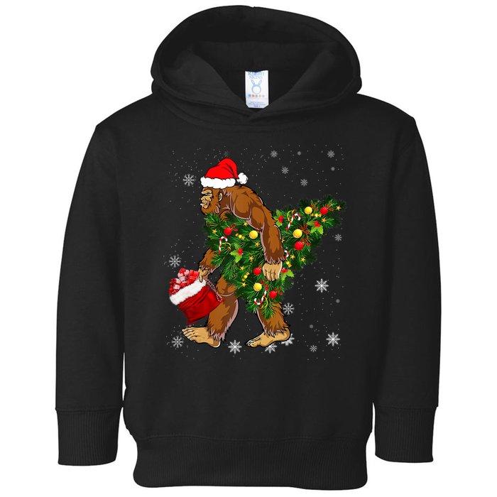 Bigfoot Carrying Christmas Tree Sasquatch Believer Pajama Toddler Hoodie