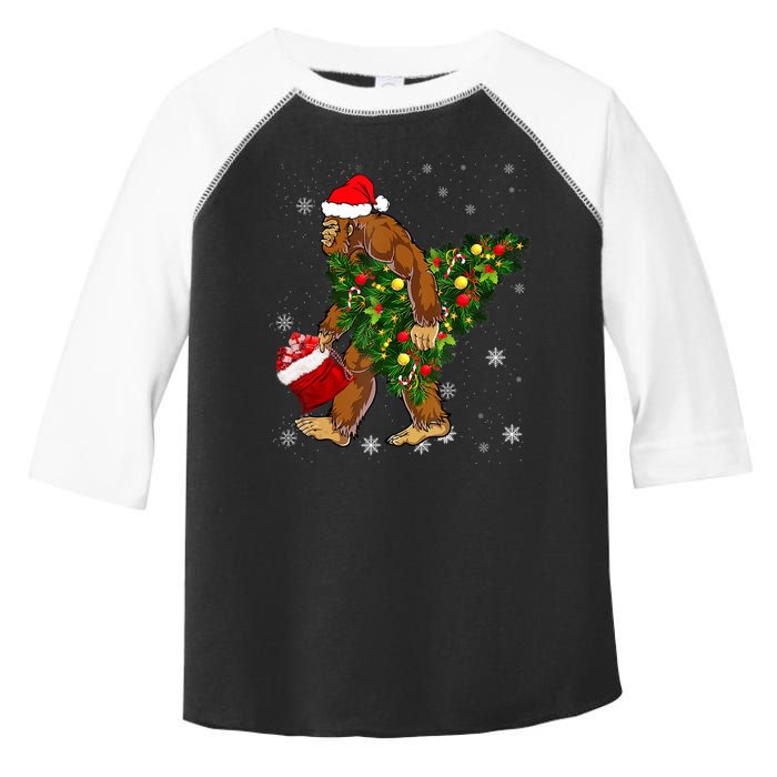 Bigfoot Carrying Christmas Tree Sasquatch Believer Pajama Toddler Fine Jersey T-Shirt