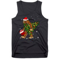 Bigfoot Carrying Christmas Tree Sasquatch Believer Pajama Tank Top