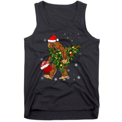 Bigfoot Carrying Christmas Tree Sasquatch Believer Pajama Tank Top